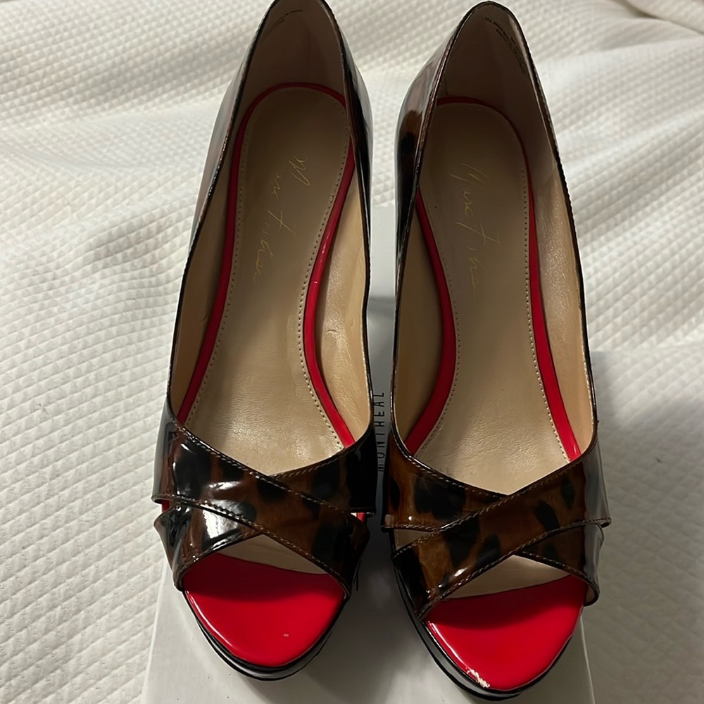 Patent Leather Peep toe Leather Heel Shoes size 8